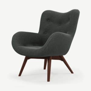 Doris Accent Armchair, Shetland Slate Fabric with Dark Wood Legs