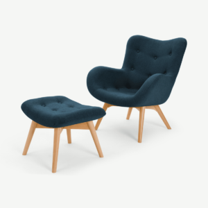 Doris Accent Armchair & Footstool, Shetland Navy Weave