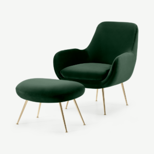 Moby Accent Armchair & Footstool, Pine Green Velvet