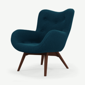 Doris Accent Armchair, Shetland Navy Fabric with Dark Wood Legs