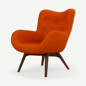 Doris Accent Armchair, Shetland Orange Fabric with Dark Wood Legs