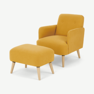 Elvi Accent Armchair & Footstool, Butter Yellow Fabric