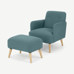 Elvi Accent Armchair & Footstool, Sherbet Blue Fabric
