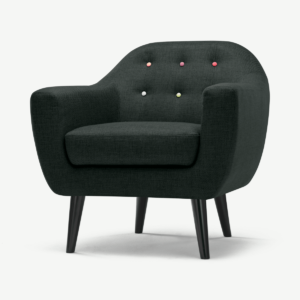 Ritchie Armchair, Anthracite Grey with Rainbow Buttons Fabric