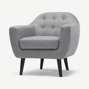 Ritchie Armchair, Pearl Grey with Rainbow Buttons Fabric