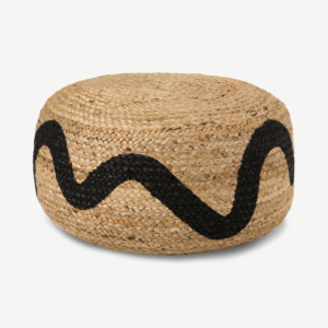 Squiggle Pouffe, Natural & Black Jute