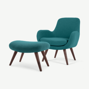 Moby Accent Armchair & Footstool, Mineral Blue Fabric