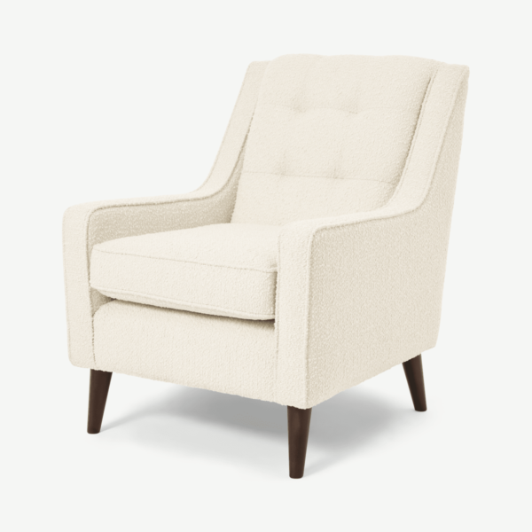 Atkinson Armchair, Ivory White Boucle with Dark Wood Leg