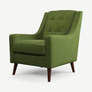 Atkinson Armchair, Plush Vine Green Velvet, Dark Wood Leg