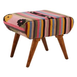 Cafenos Fabric Footstool In Multicolour With Oak Legs