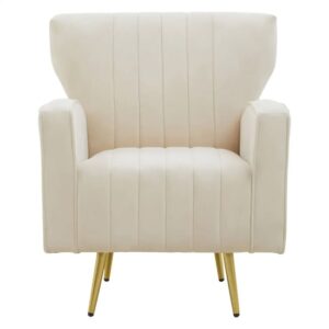 Hasselt Velvet Armchair In Natural With Gold Metal Legs
