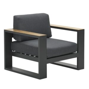 Cora Fabric Lounge Armchair In Dark Grey With Charcoal Frame