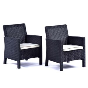 Misty Anthracite Rattan Tub Arm Chairs In Pair