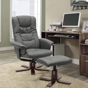 3ft Swivel Recliner Chair Armchair PU Leather with Footstool