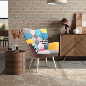 Linen Upholstered Accent Chair with Wood Legs