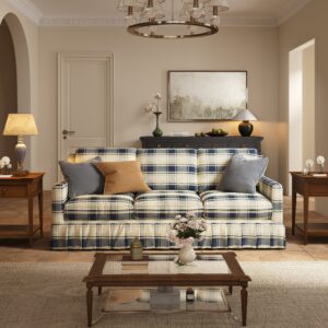 Cottonfy 3 Seater Striped Sofa with Removable Covers and Skirted Design