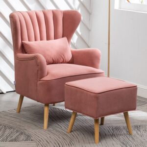 Contemporary Wing Back Armchair and Ottoman Set with Cushion and Footstool