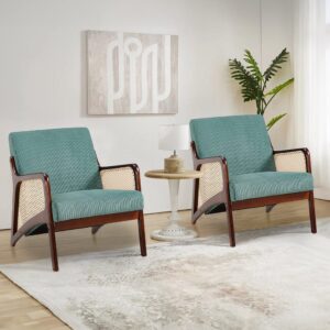 Corduroy Armchair with Rattan Armrest