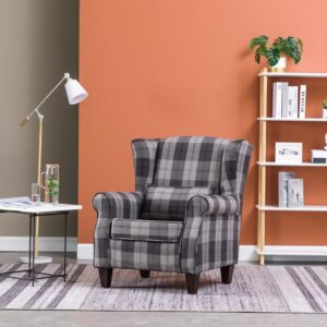 Tartan Tub Chair with Wood Legs and Cushion