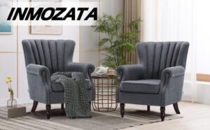 Vintage Linen Upholstered Wing Back Armchair