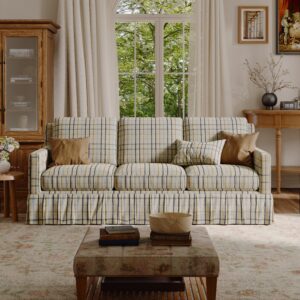 Cottonfy 3 Seater Striped Sofa with Removable Covers and Skirted Design