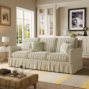 Cottonfy Blue Pinstripe 3 Seater Sofa with Removable Covers