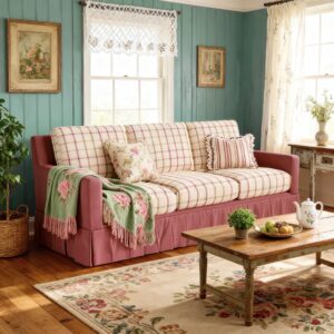 Cottonfy Country Check Sofa with Removable Skirted Covers
