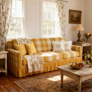 Cottonfy Country Check Sofa with Removable Skirted Covers