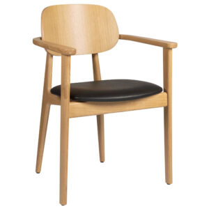 Romney Wooden Armchair With Vintage Black Leather Seat In Natural